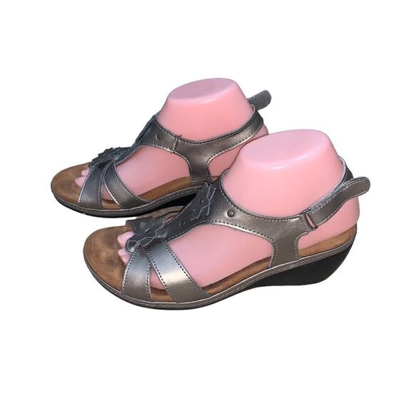 Thom McAn Women's Size 8 Wanda Slingback Sandals Bronze Leather Upper Floral - Picture 5 of 8